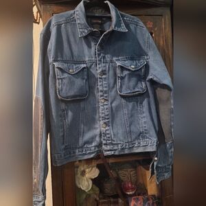 1980'S CALVIN KLEIN BLACK DENIM PANELED 4 POCKET DENIM TRUCKER JACKET